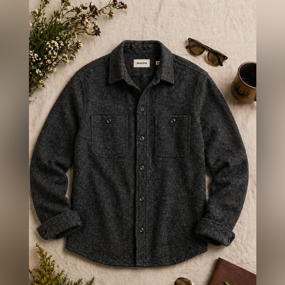 Taylor Stitch Charcoal Birdseye Wool Overshirt – Size 40